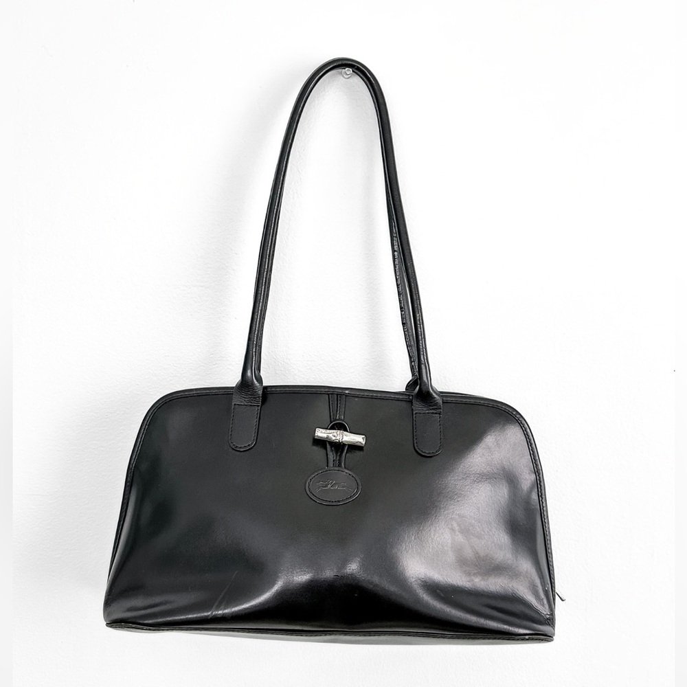 **SOLD** Longchamp Roseau Toggle Domed Black Leather Shoulder Bag France - Picture 11 of 16